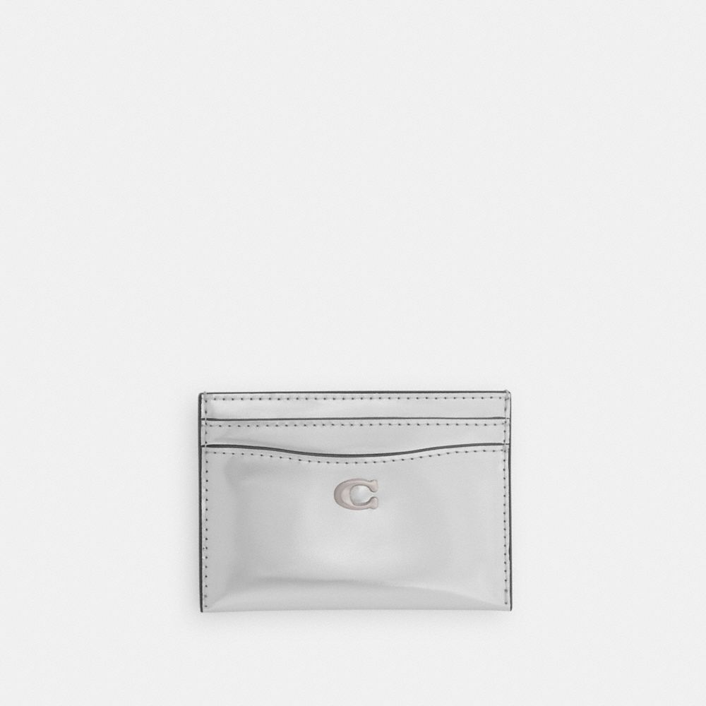 Coach Essential Metallic Leather Card Case Silver