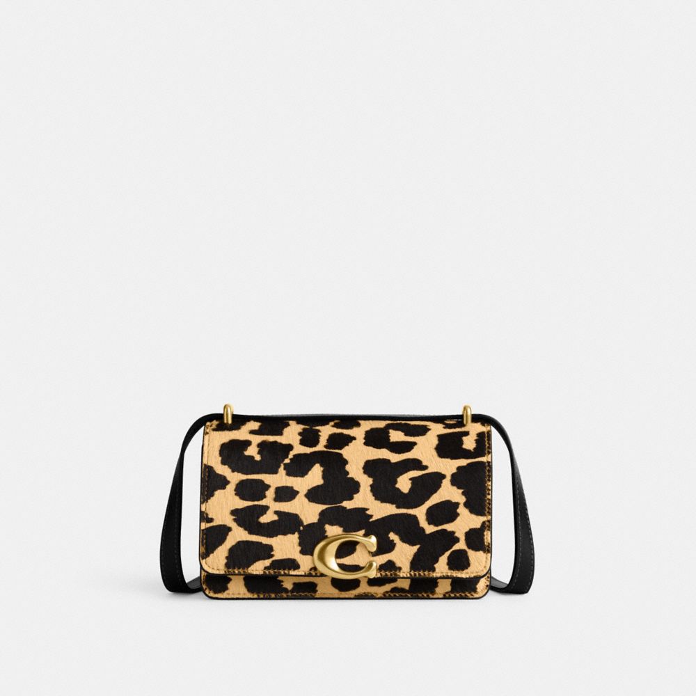 COACH®,BANDIT CROSSBODY BAG IN HAIRCALF WITH LEOPARD PRINT,Haircalf Leather,Mini,Brass/Leopard,Front View