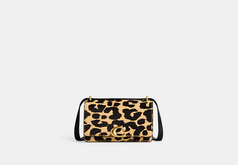COACH®,BANDIT CROSSBODY IN HAIRCALF WITH LEOPARD PRINT,Haircalf Leather,Brass/Leopard,Front View