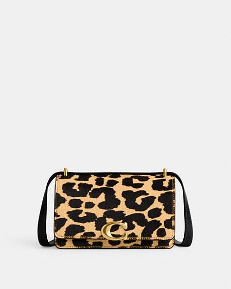 COACH®,BANDIT CROSSBODY IN HAIRCALF WITH LEOPARD PRINT,Haircalf Leather,Brass/Leopard,Front View