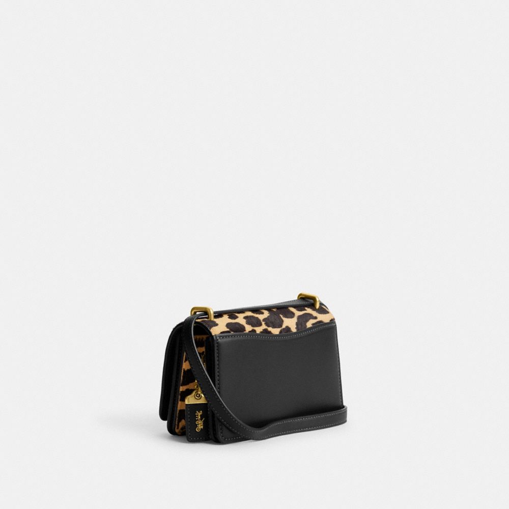 COACH®,BANDIT CROSSBODY BAG IN HAIRCALF WITH LEOPARD PRINT,Haircalf Leather,Mini,Brass/Leopard,Angle View