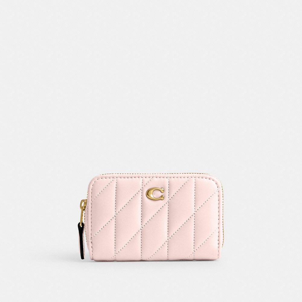 COACH®,PETIT PORTE-CARTES ESSENTIEL ZIPPÉ SUR TOUT LE TOUR AVEC MATELASSAGE PILLOW,Cuir nappa,Laiton/Rose fard,Front View