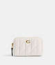 COACH®,SMALL ZIP AROUND CARD CASE WITH PILLOW QUILTING,Nappa leather,Mini,Brass/Chalk,Front View