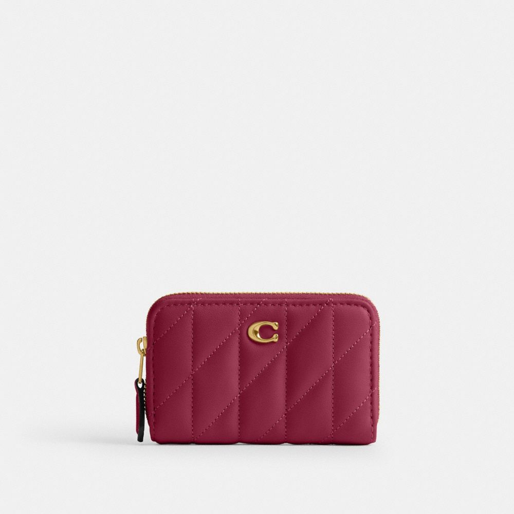 COACH®,Essential Small Zip Around Card Case With Pillow Quilting,Leather,Card Case,Metal,Logo,Gusset,Casual,,Front View