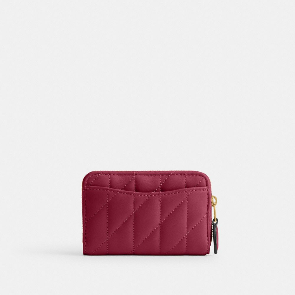 スモール ジップ アラウンド カード ケース・ピロー キルティング, Brass/Dark Fuchsia, ProductTile