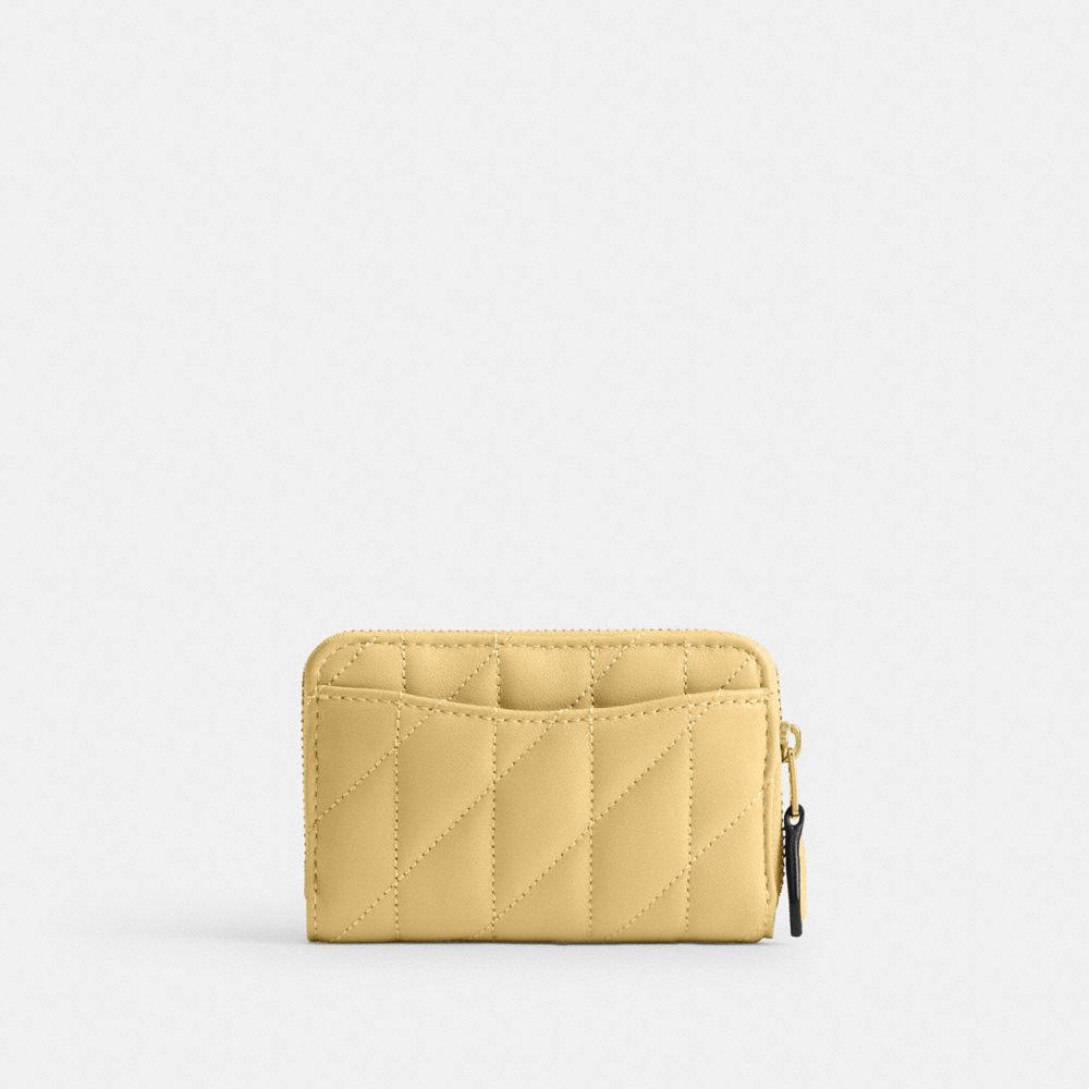 COACH®,Essential Small Zip Around Card Case With Pillow Quilting,Leather,Card Case,Logo,Metal,Gusset,Casual,Yellow,Back View