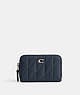COACH®,SMALL ZIP AROUND CARD CASE WITH PILLOW QUILTING,Nappa leather,Silver/Denim,Front View