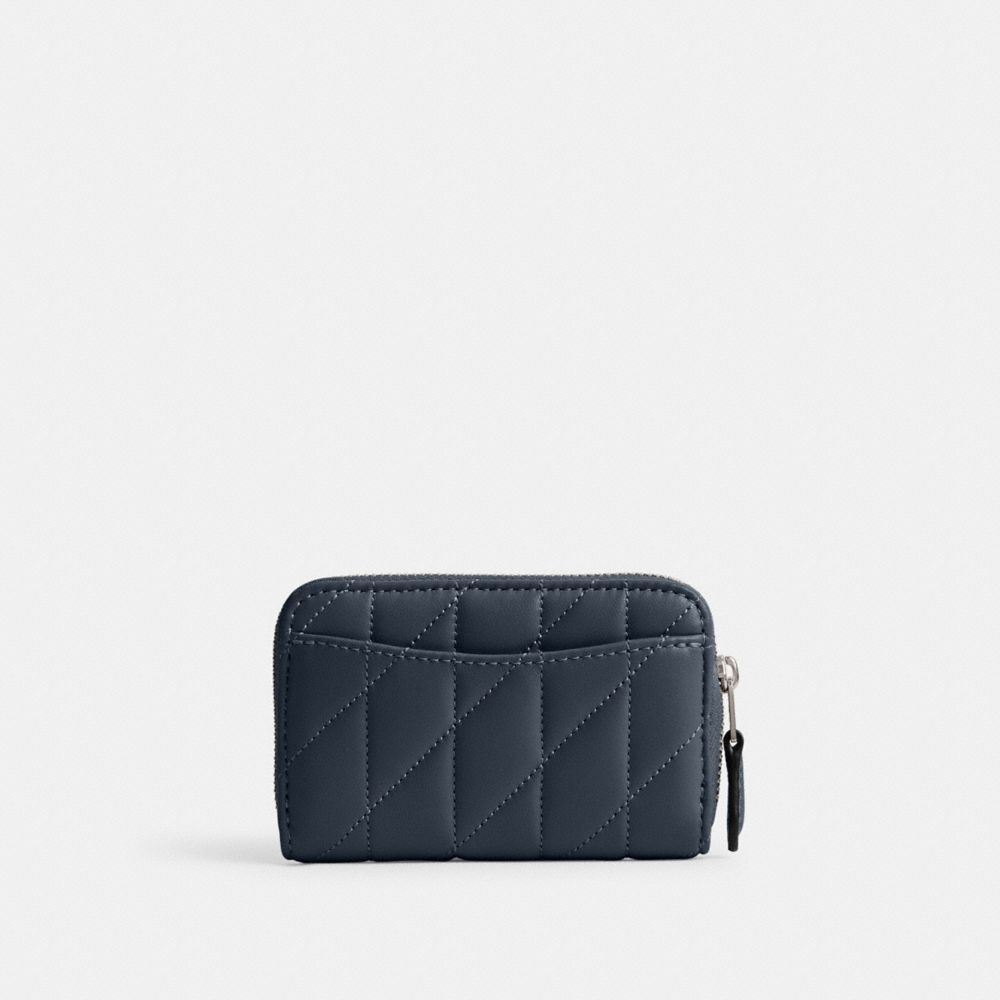 COACH®,PETIT PORTE-CARTES ESSENTIEL ZIPPÉ SUR TOUT LE TOUR AVEC MATELASSAGE PILLOW,Cuir nappa,Argenté/Denim,Back View
