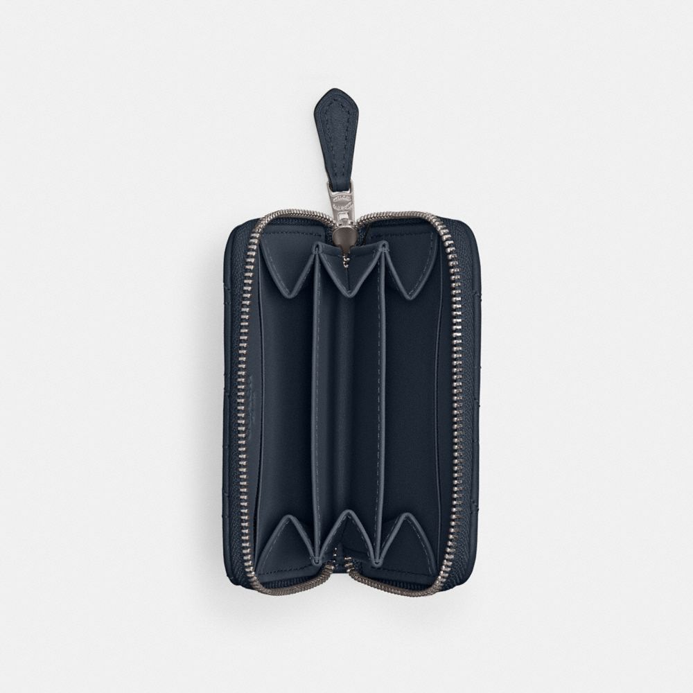 COACH®,PETIT PORTE-CARTES ESSENTIEL ZIPPÉ SUR TOUT LE TOUR AVEC MATELASSAGE PILLOW,Cuir nappa,Argenté/Denim,Inside View,Top View