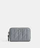 COACH®,SMALL ZIP AROUND CARD CASE WITH PILLOW QUILTING,Nappa leather,Silver/Grey Blue,Front View