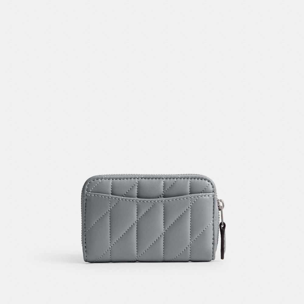 COACH®,SMALL ZIP AROUND CARD CASE WITH PILLOW QUILTING,Nappa leather,Mini,Silver/Grey Blue,Back View