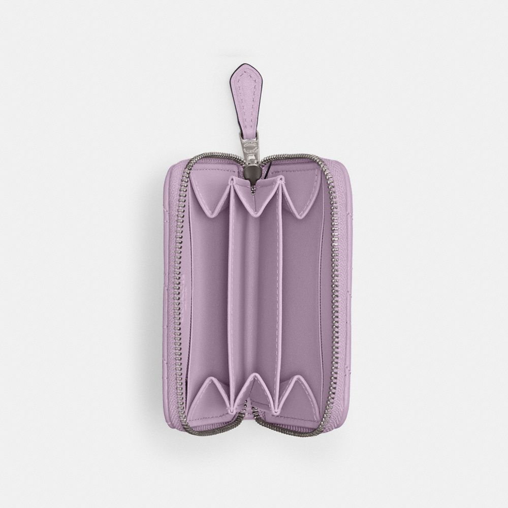 COACH®,SMALL ZIP AROUND CARD CASE WITH PILLOW QUILTING,Nappa leather,Mini,Silver/Soft Purple,Inside View,Top View
