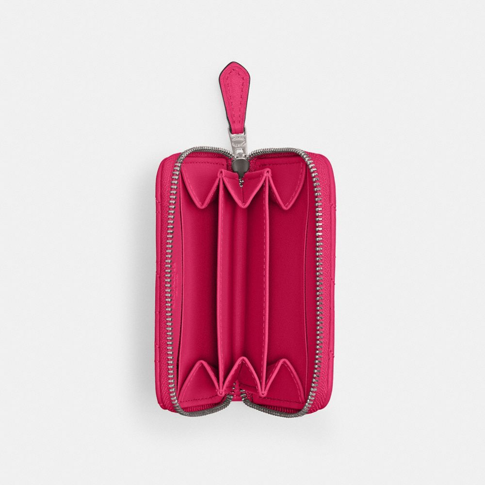 COACH®,PETIT PORTE-CARTES ESSENTIEL ZIPPÉ SUR TOUT LE TOUR AVEC MATELASSAGE PILLOW,Cuir lisse,Argent/Fruit du dragon,Inside View,Top View