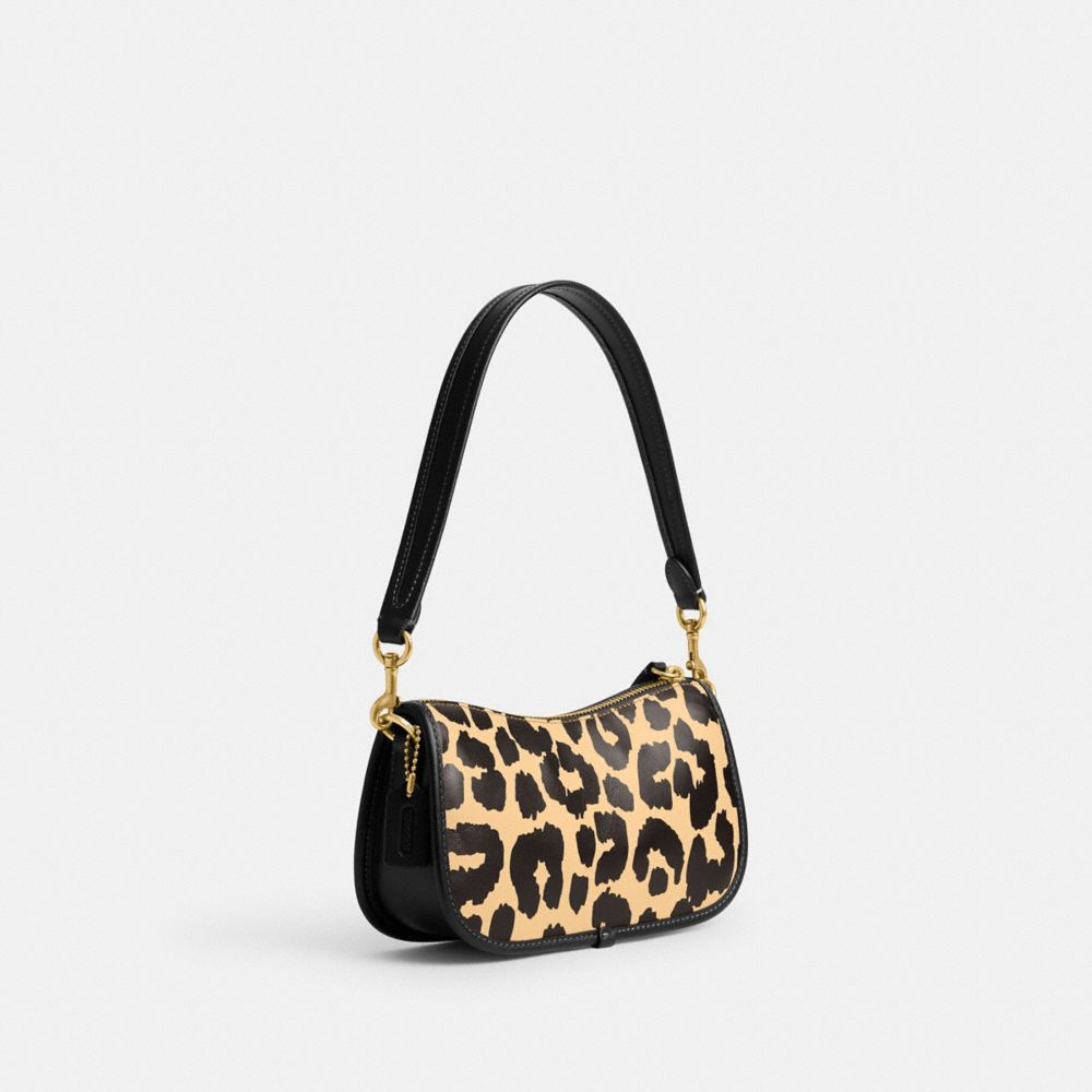 COACH®,Swinger Bag 20 With Leopard Print,Calfskin Leather,Shoulder Bag,Color Block,Brass,Day Party,Multi Color,Angle View