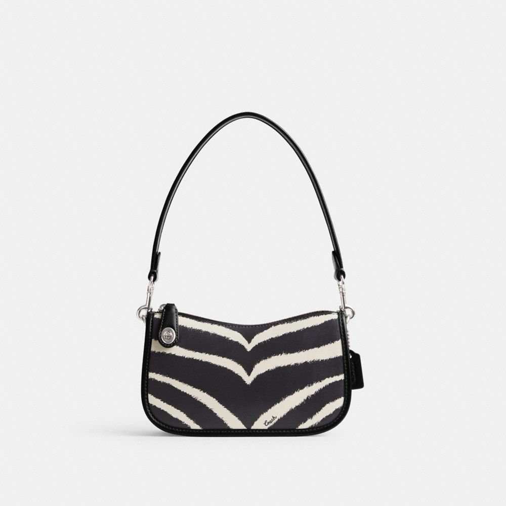 COACH®,SWINGER BAG 20 WITH ZEBRA PRINT,Refined Calf Leather,Small,Silver/Zebra,Front View