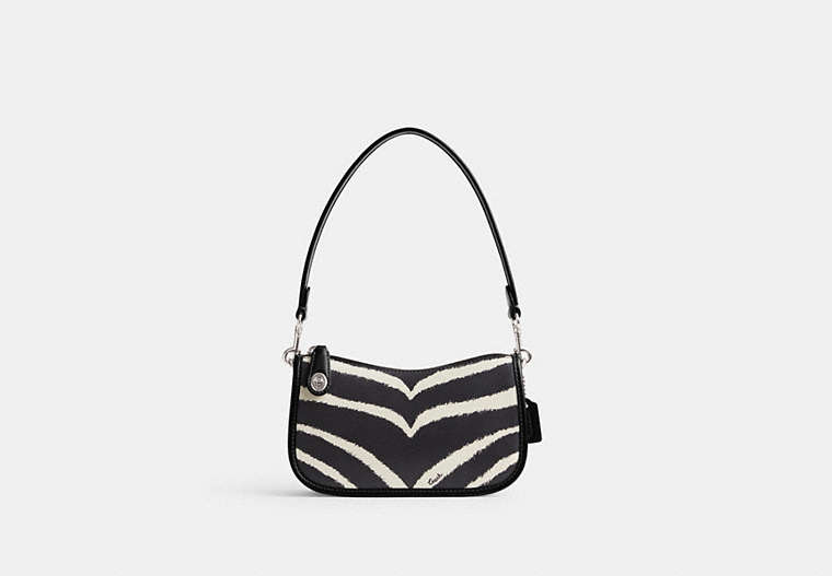 COACH®,SWINGER 20 WITH ZEBRA PRINT,Refined Calf Leather,Small,Silver/Zebra,Front View