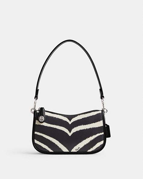 COACH®,SWINGER 20 WITH ZEBRA PRINT,Refined Calf Leather,Small,Silver/Zebra,Front View