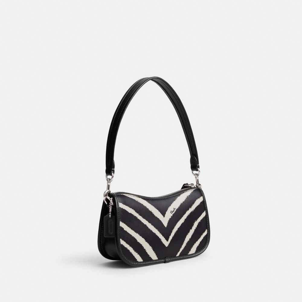 COACH®,SWINGER BAG 20 WITH ZEBRA PRINT,Refined Calf Leather,Small,Silver/Zebra,Angle View