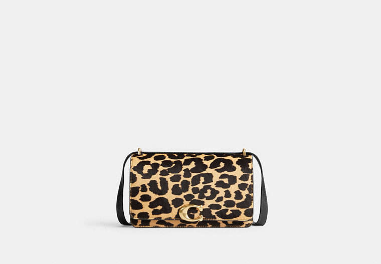 COACH®,BANDIT SHOULDER BAG IN HAIRCALF WITH LEOPARD PRINT,Haircalf Leather,Brass/Leopard,Front View image number 0