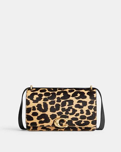 COACH®,BANDIT SHOULDER BAG IN HAIRCALF WITH LEOPARD PRINT,Haircalf Leather,Small,Brass/Leopard,Front View