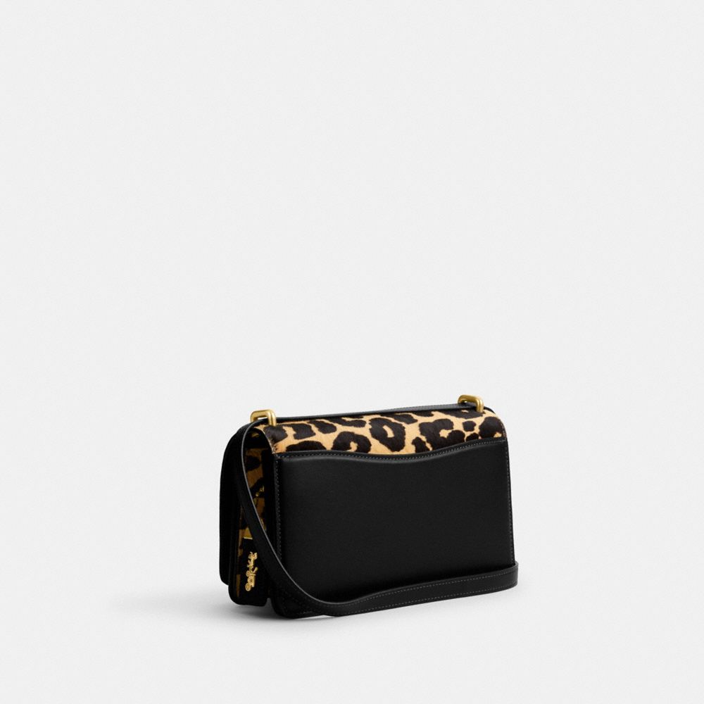 COACH®,BANDIT SHOULDER BAG IN HAIRCALF WITH LEOPARD PRINT,Haircalf Leather,Small,Brass/Leopard,Angle View