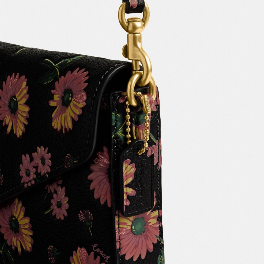 Coach Floral Printed Leather Small Wristlet, Black Multi: Handbags