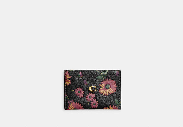 COACH®,ESSENTIAL CARD CASE WITH FLORAL PRINT,Brass/Black Multi,Front View