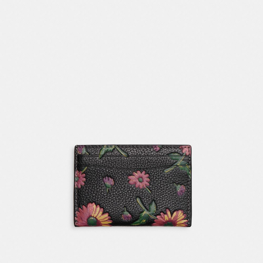 COACH®,ESSENTIAL CARD CASE WITH FLORAL PRINT,Brass/Black Multi,Back View