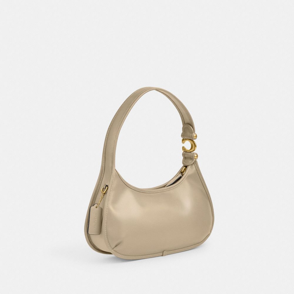 COACH®,Eve Shoulder Bag,Leather,Shoulder Bag,Metal,Logo,Day Party,Beige,Angle View