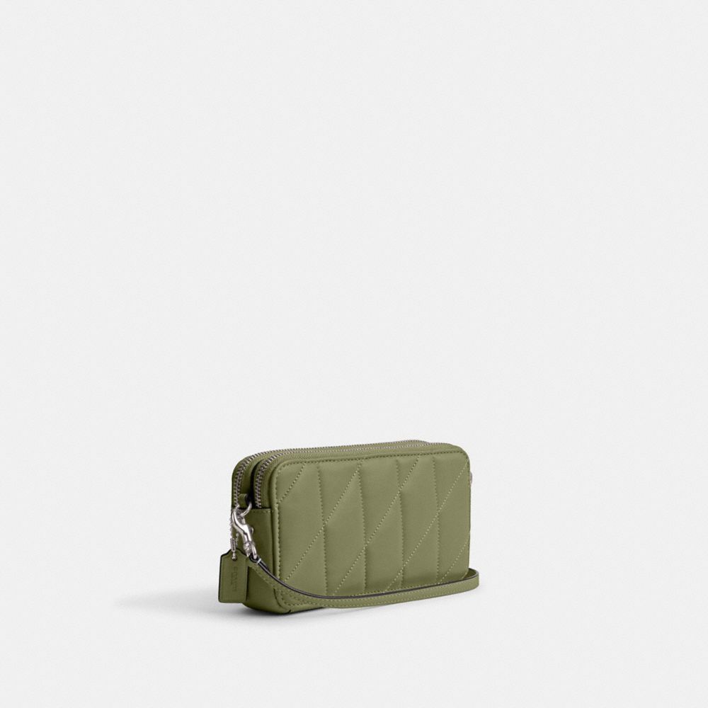 COACH®,KIRA CROSSBODY BAG WITH PILLOW QUILTING,Nappa leather,Mini,Light Antique Nickel/Moss,Angle View