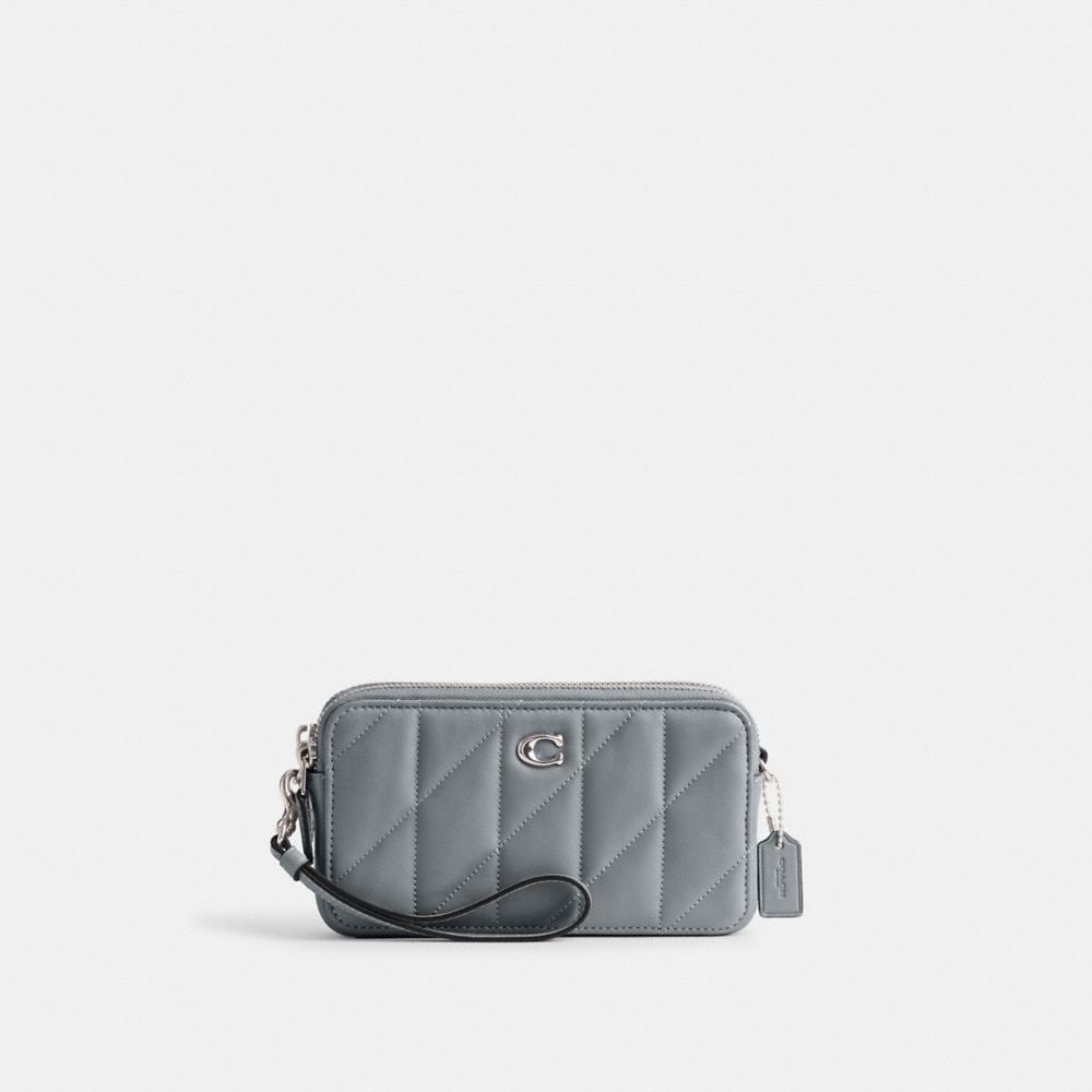 COACH®,SAC BANDOULIÈRE KIRA AVEC MATELASSAGE EFFET COUSSIN,Cuir nappa,Argent/Gris bleu,Front View