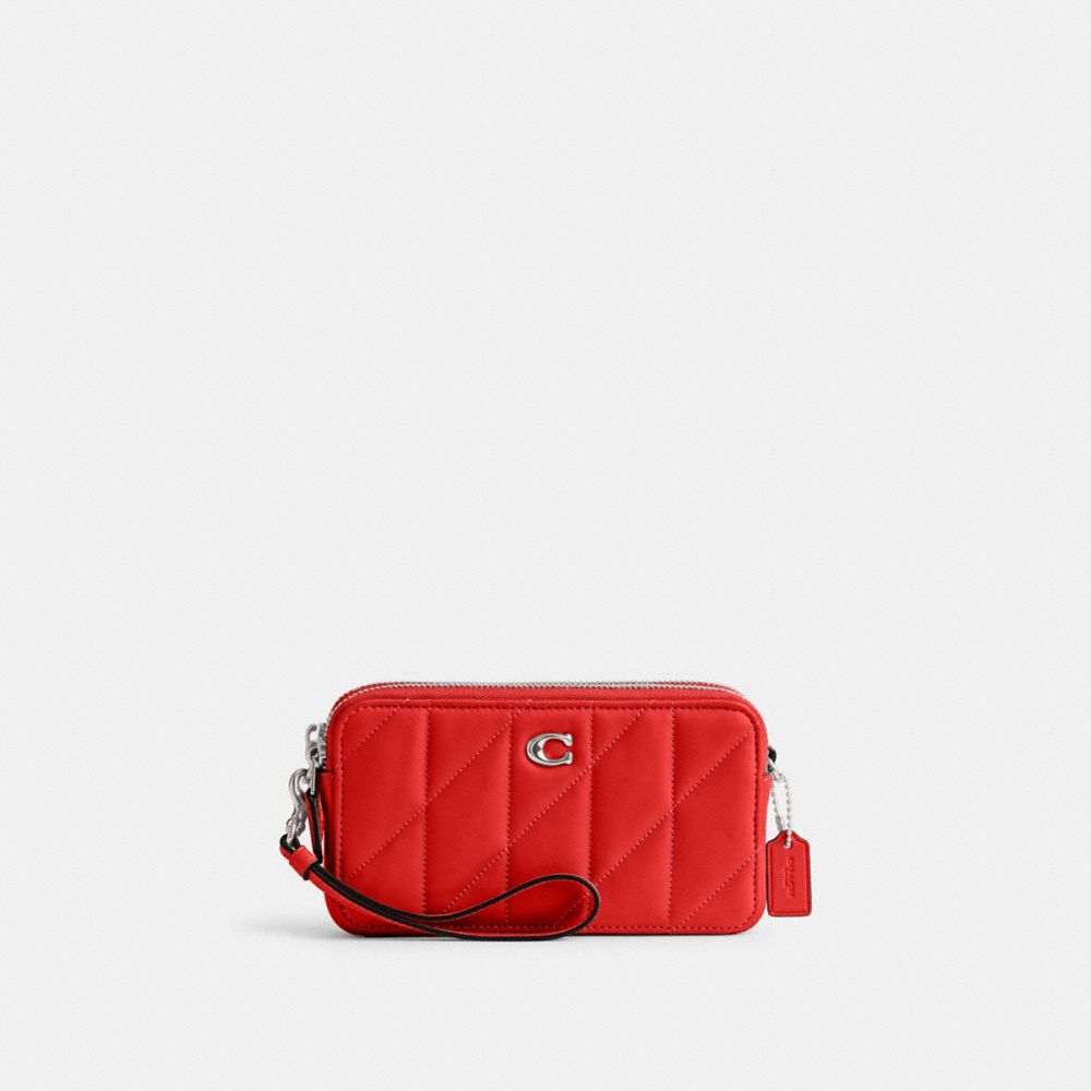 COACH®,SAC BANDOULIÈRE KIRA AVEC MATELASSAGE EFFET COUSSIN,Cuir nappa,Argent/Rouge sport,Front View