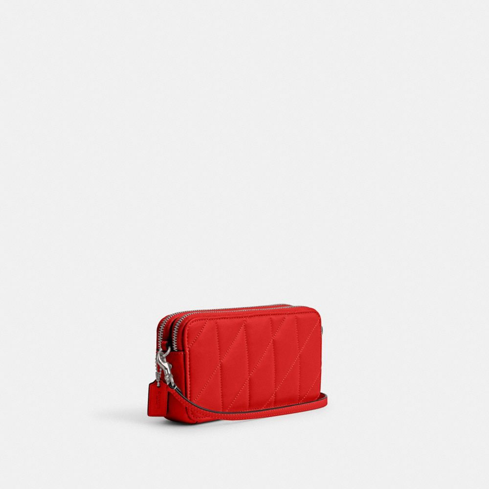 COACH®,KIRA CROSSBODY BAG WITH PILLOW QUILTING,Nappa leather,Mini,Silver/Sport Red,Angle View