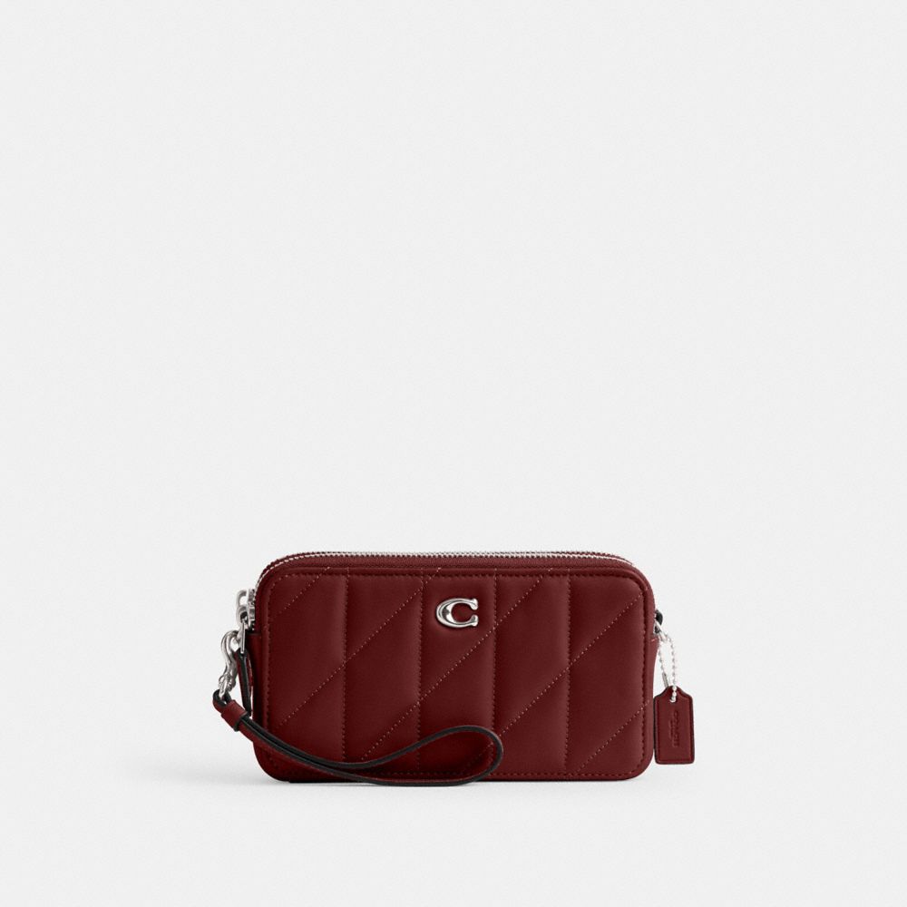 COACH®,Kira Crossbody Bag With Pillow Quilting,Leather,Wristlet,Crossbody,Metal,Logo,Day Party,Maroon,Front View