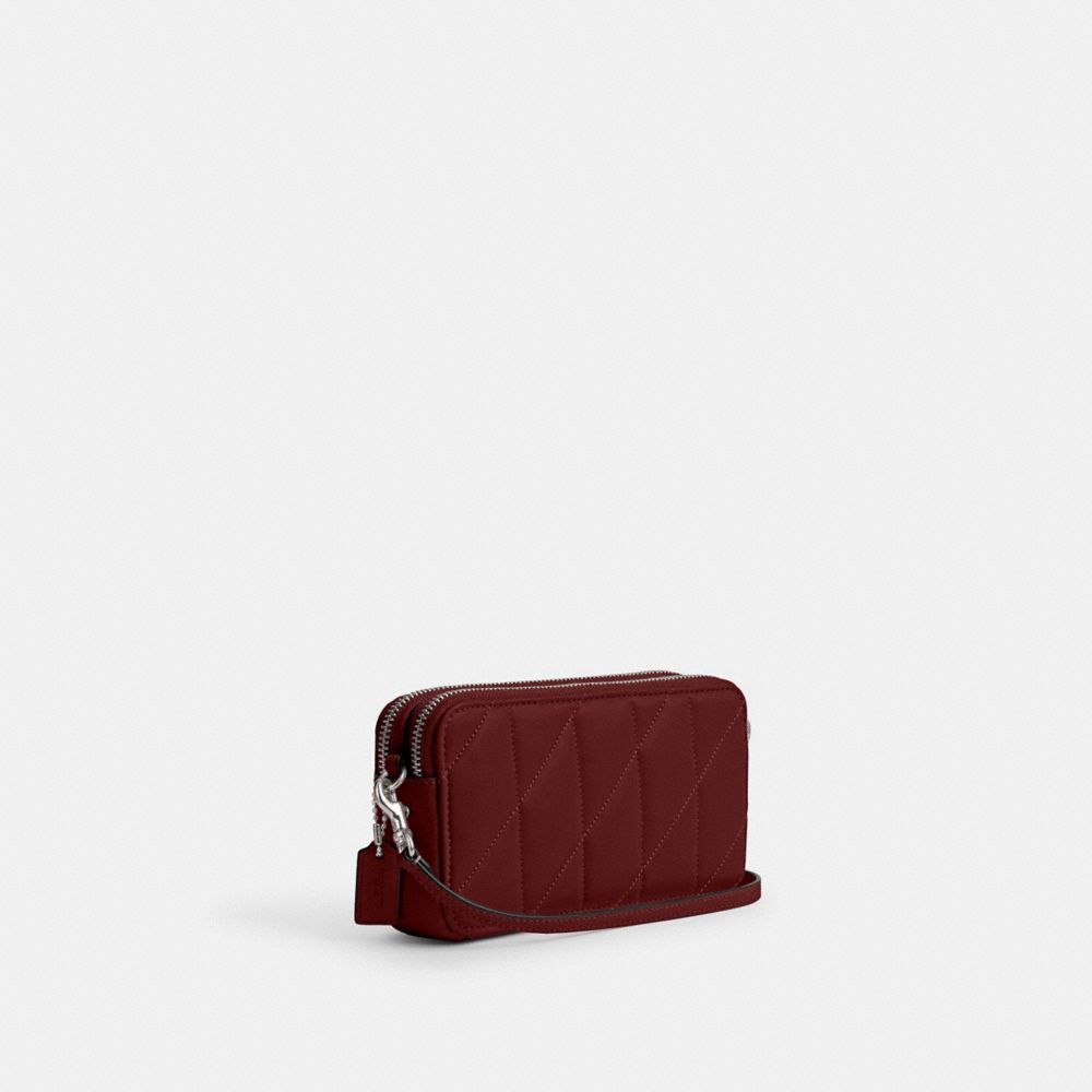 COACH®,Kira Crossbody Bag With Pillow Quilting,Leather,Wristlet,Crossbody,Metal,Logo,Day Party,Maroon,Angle View