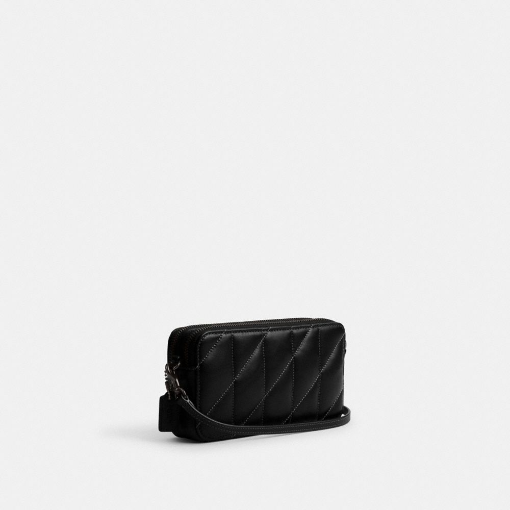 COACH®,SAC BANDOULIÈRE KIRA AVEC MATELASSAGE EFFET COUSSIN,Cuir nappa,Étain/Noir,Angle View