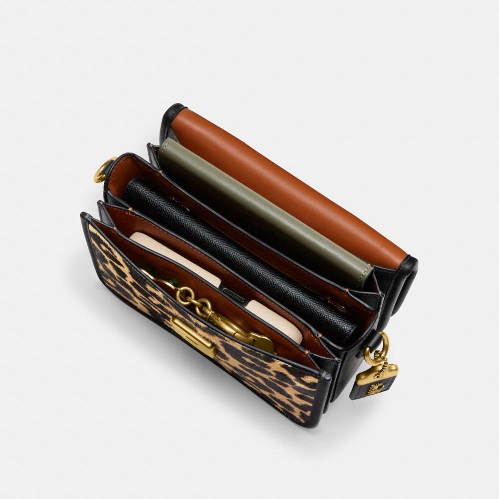 COACH®,Rogue Top Handle Bag In Haircalf With Leopard Print,,Inside View, Top View