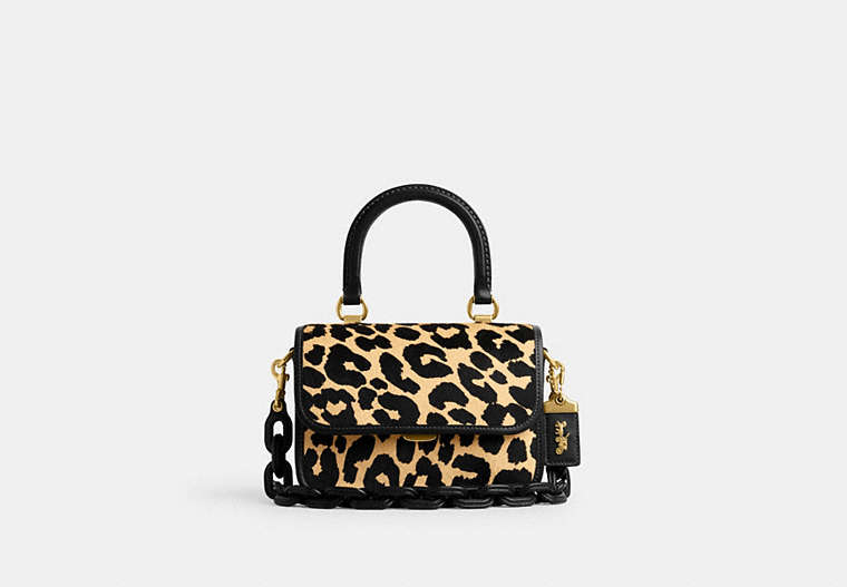 COACH®,ROGUE TOP HANDLE IN HAIRCALF WITH LEOPARD PRINT,Haircalf Leather,Medium,Brass/Leopard,Front View image number 0