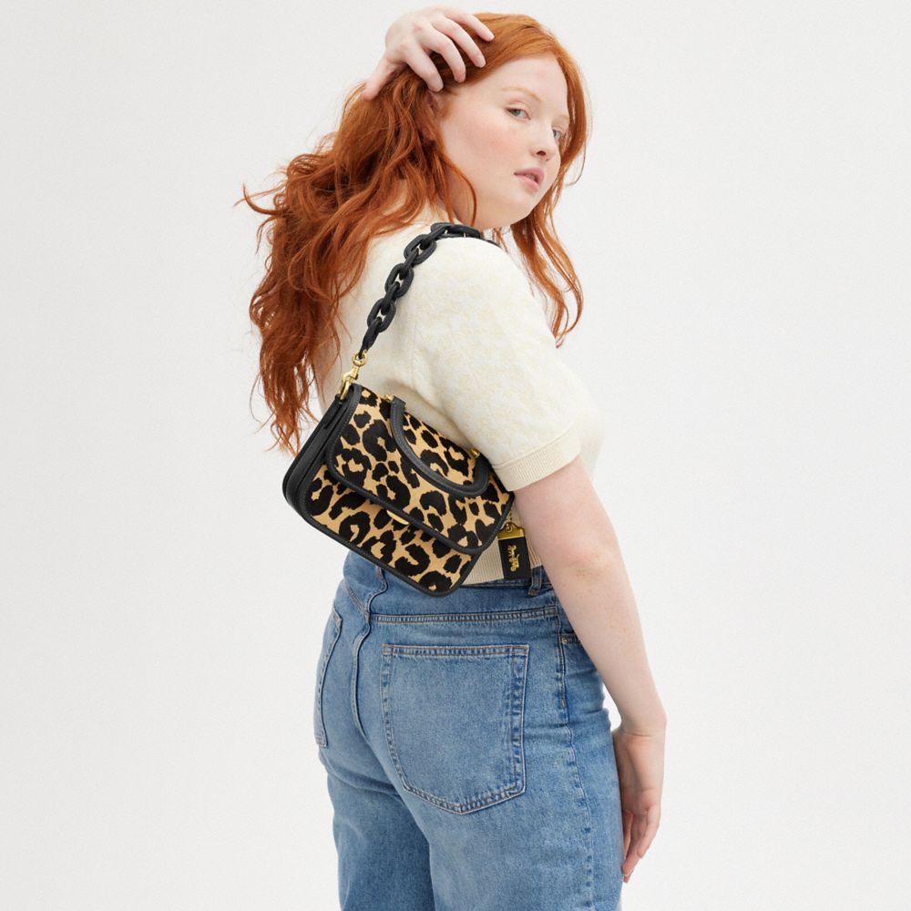 COACH®: Rogue Top Handle 12 In Haircalf With Leopard Print