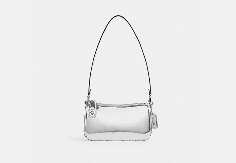 COACH®,PENN SHOULDER BAG IN SILVER METALLIC,Metallic Leather,Mini,Silver/Silver,Front View
