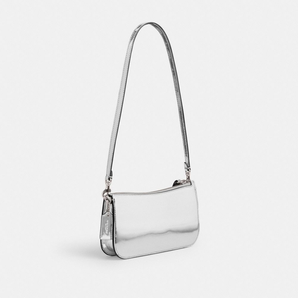 COACH®,PENN SHOULDER BAG IN SILVER METALLIC,Metallic Leather,Mini,Silver/Silver,Angle View