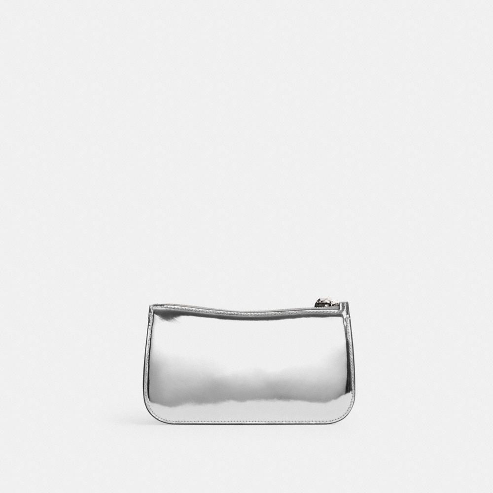 COACH®,PENN SHOULDER BAG IN SILVER METALLIC,Metallic Leather,Mini,Silver/Silver,Back View