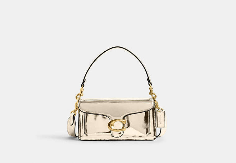 COACH®,TABBY SHOULDER BAG 20 IN METALLIC,Metallic Leather,Small,Shine,Brass/Gold,Front View