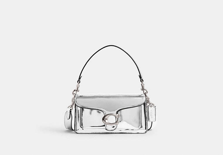 COACH®,TABBY SHOULDER BAG 20 IN METALLIC,Metallic Leather,Small,Silver/Silver,Front View