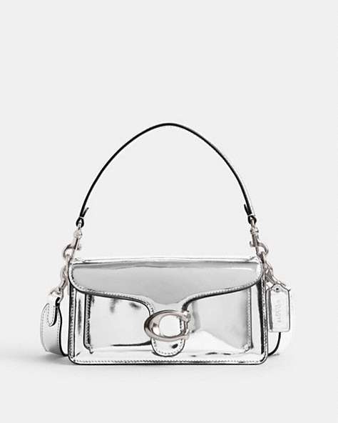 COACH®,TABBY SHOULDER BAG 20 IN METALLIC,Metallic Leather,Small,Silver/Silver,Front View