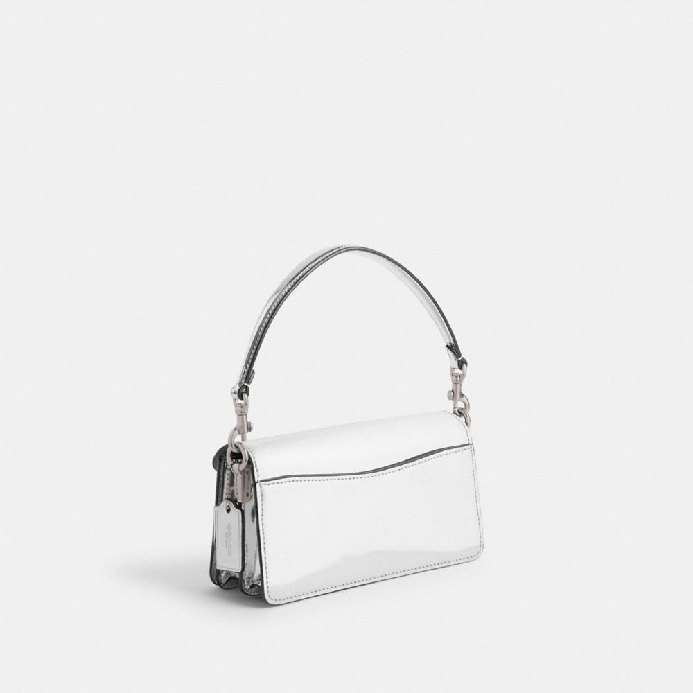 COACH®,TABBY SHOULDER BAG 20 IN METALLIC,Metallic Leather,Small,Silver/Silver,Angle View