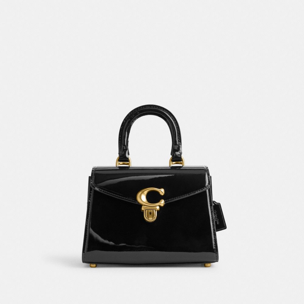 COACH®,SAMMY TOP HANDLE BAG 21,Patent Leather,Small,Brass/Black,Front View