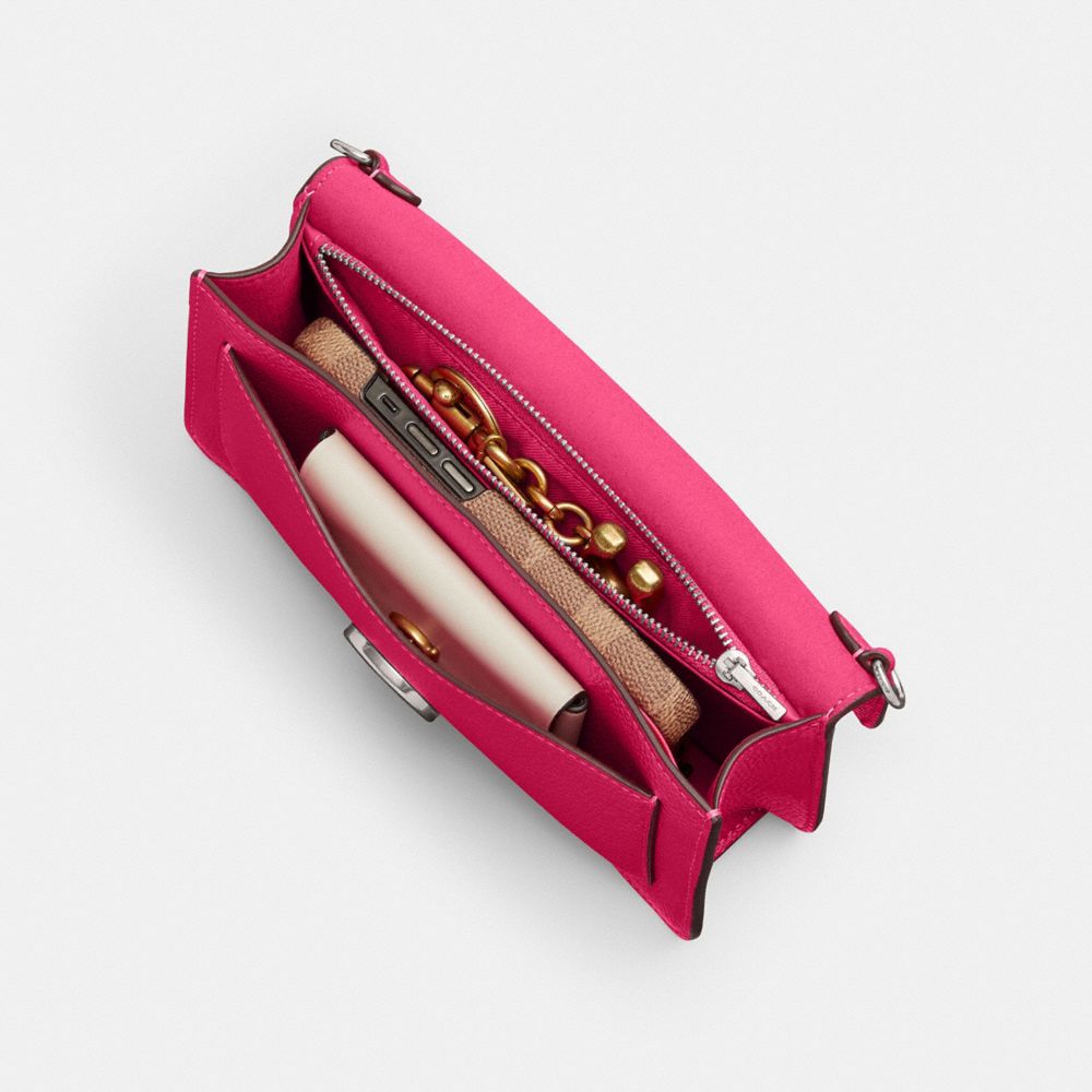 COACH®,Tabby Shoulder Bag 20,Calfskin Leather,Leather,Crossbody,Embossed,Logo,Metal,Casual,Fuchsia,Inside View, Top View