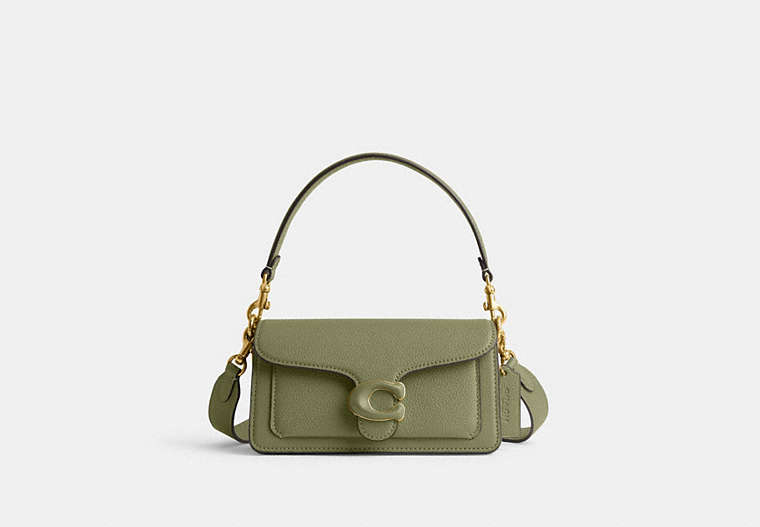 COACH®,TABBY SHOULDER BAG 20,Polished Pebble Leather,Small,Brass/Moss,Front View image number 0