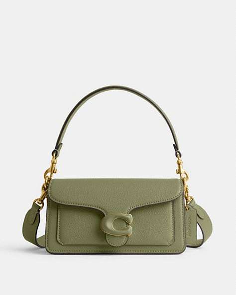 COACH®,TABBY SHOULDER BAG 20,Polished Pebble Leather,Small,Brass/Moss,Front View